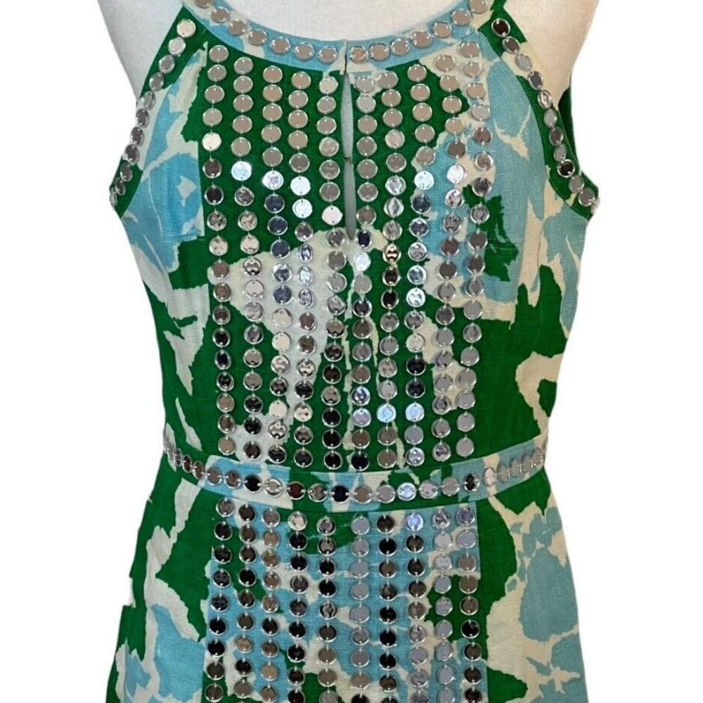 Tory Burch Women's Tunic Sequins Sleeveless Linen Size 10 Zipper